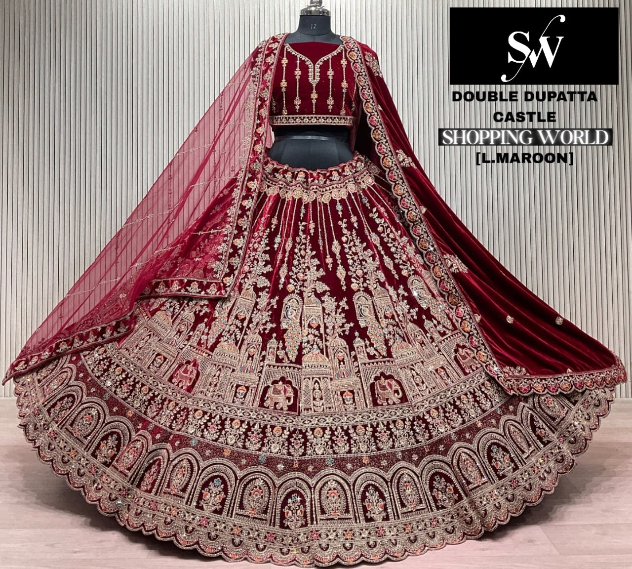 Rani Pink Double Dupatta Bridal Lehenga