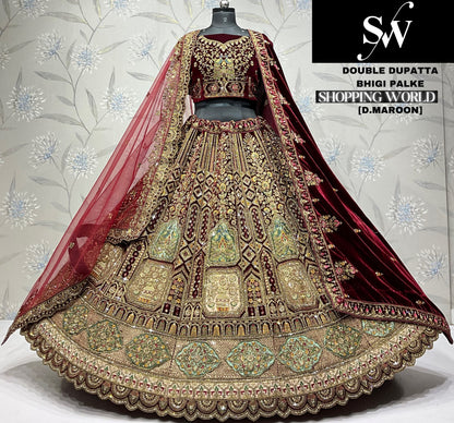 Light Maroon Double Dupatta Bridal Lehenga