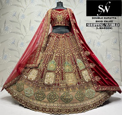 Light Maroon Double Dupatta Bridal Lehenga