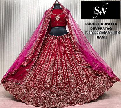 Dark Maroon Double Dupatta Bridal Lehenga