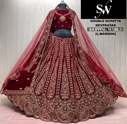 Dark Maroon Double Dupatta Bridal Lehenga