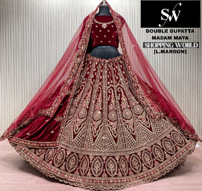 Light Maroon Double Dupatta Bridal Lehenga