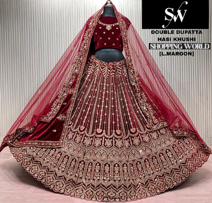 Light Maroon Double Dupatta Bridal Lehenga