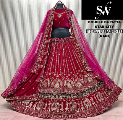 Dark Maroon Doli Barat Double Dupatta Bridal Lehenga