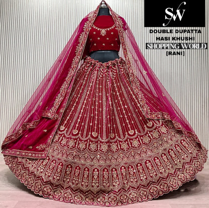 Light Maroon Double Dupatta Bridal Lehenga