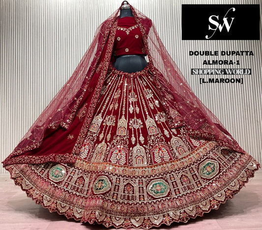 रानी पिंक डबल दुपट्टा ब्राइडल लहंगा
