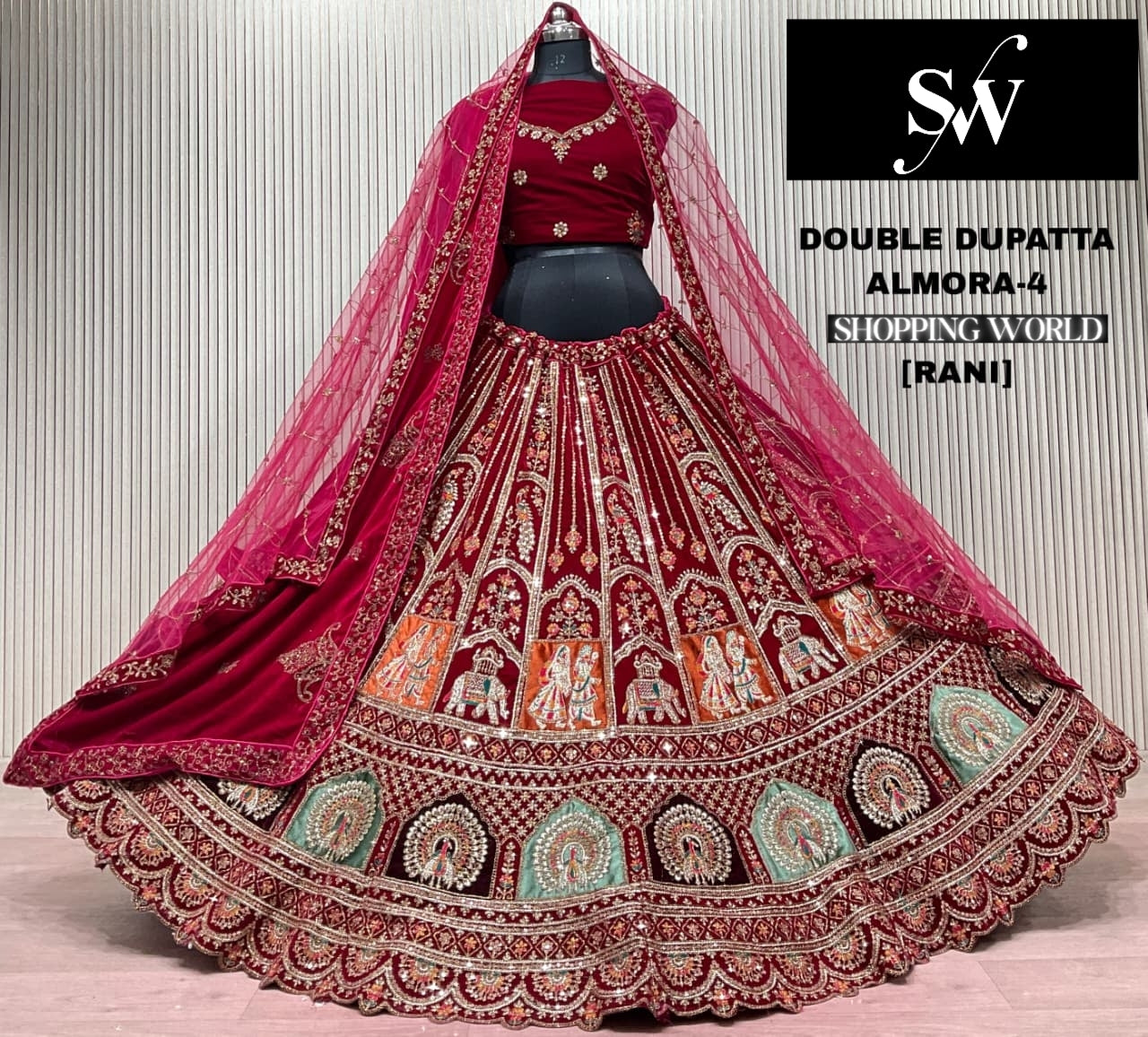 Dark Maroon Double Dupatta Bridal Lehenga