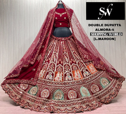 Dark Maroon Double Dupatta Bridal Lehenga