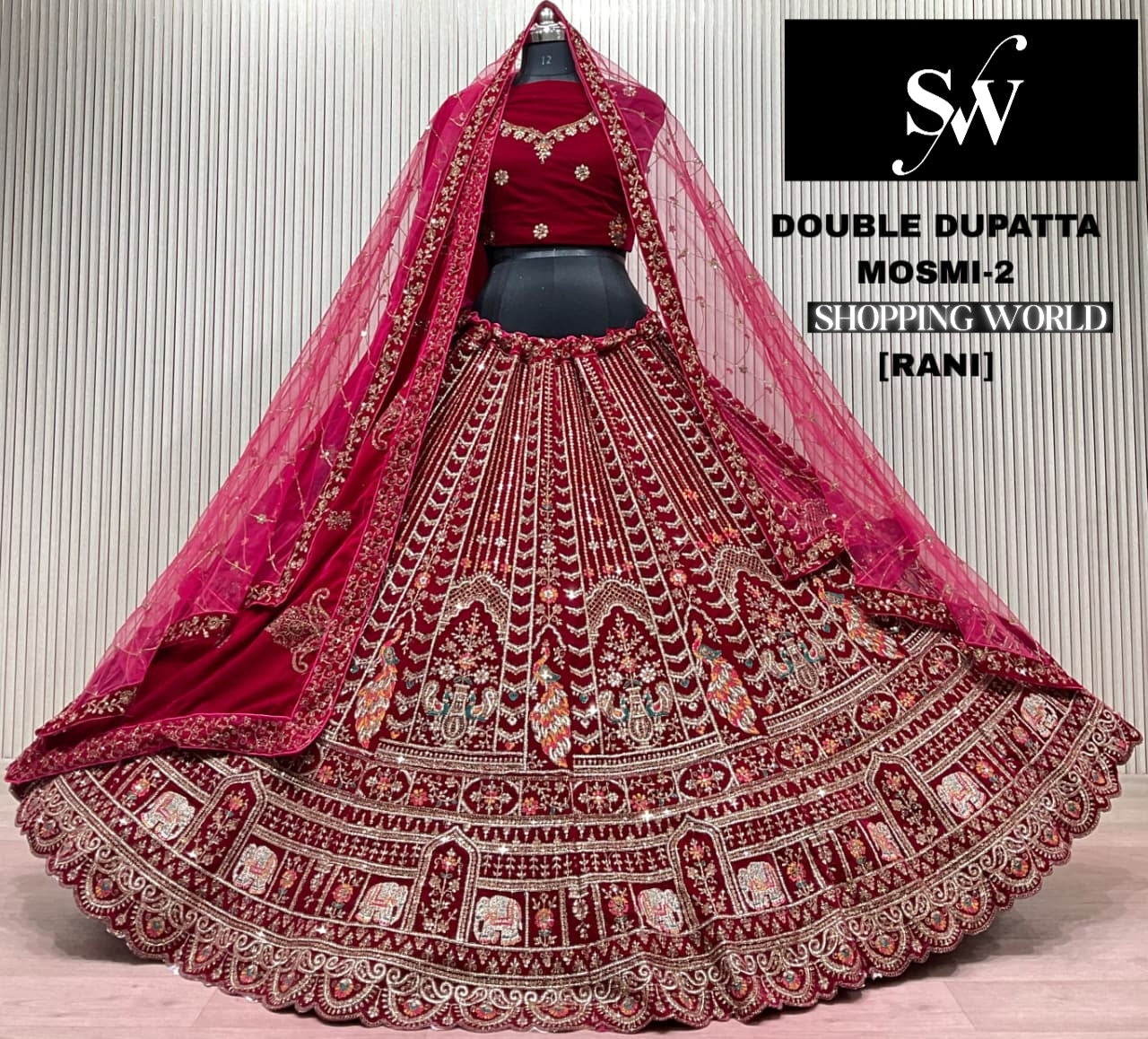 Light Maroon Double Dupatta Bridal Lehenga