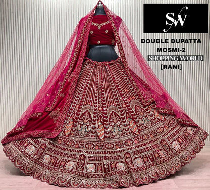 Light Maroon Double Dupatta Bridal Lehenga