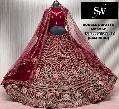 Light Maroon Double Dupatta Bridal Lehenga