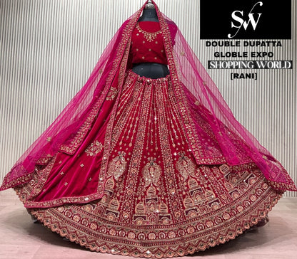 Rani Pink Double Dupatta Bridal Lehenga