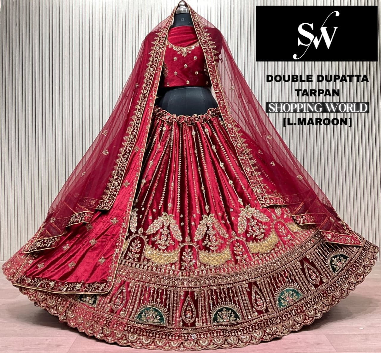 Light Maroon Double Dupatta Bridal Lehenga