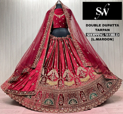 Light Maroon Double Dupatta Bridal Lehenga