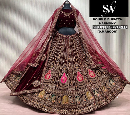 Rani Pink Double Dupatta Bridal Lehenga