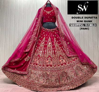 Light Maroon Double Dupatta Bridal Lehenga