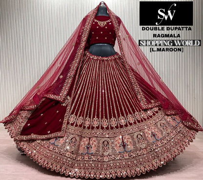Light Maroon Double Dupatta Bridal Lehenga