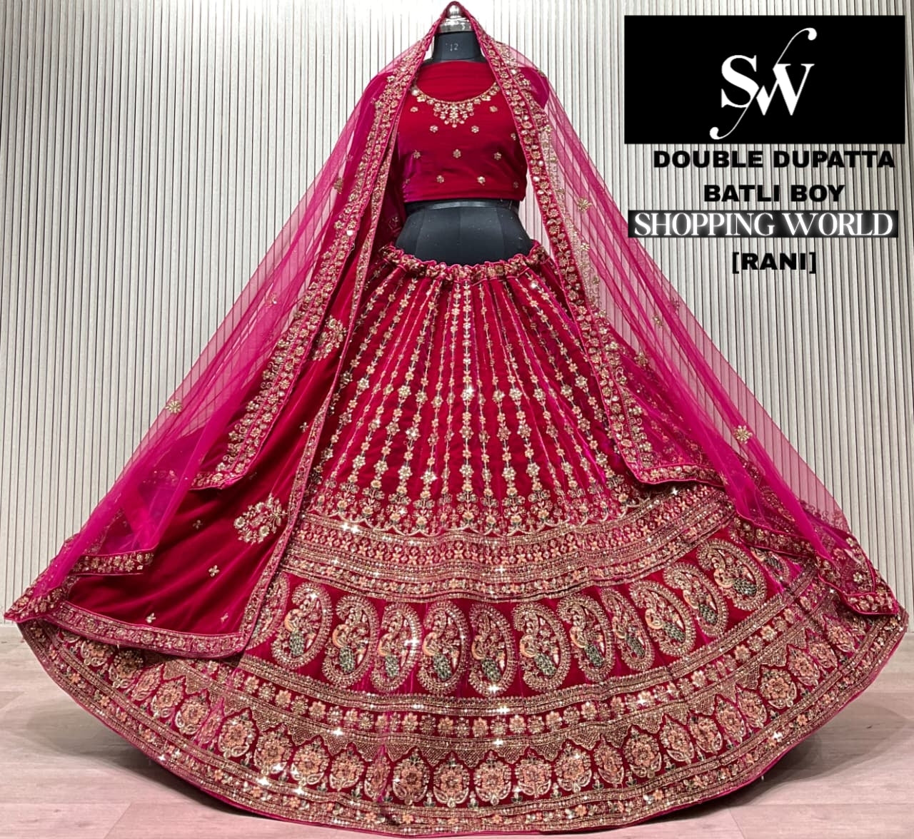 Dark Maroon Double Dupatta Bridal Lehenga