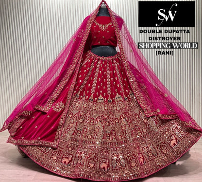 Dark Maroon Double Dupatta Bridal Lehenga