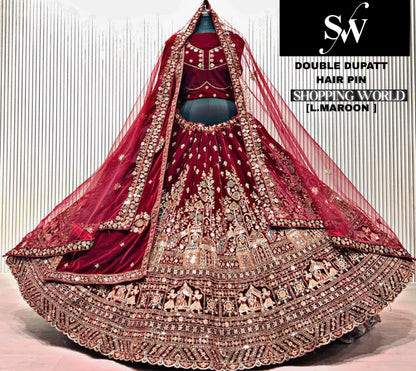 Rani Pink Double Dupatta Bridal Lehenga
