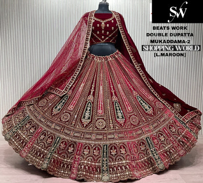 Dark Maroon Double Dupatta Bridal Lehenga