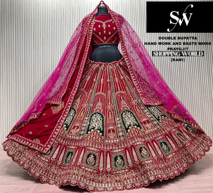 Rani Pink Double Dupatta Bridal Lehenga