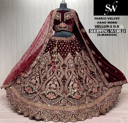 Light Maroon Velvet Bridal Lehenga