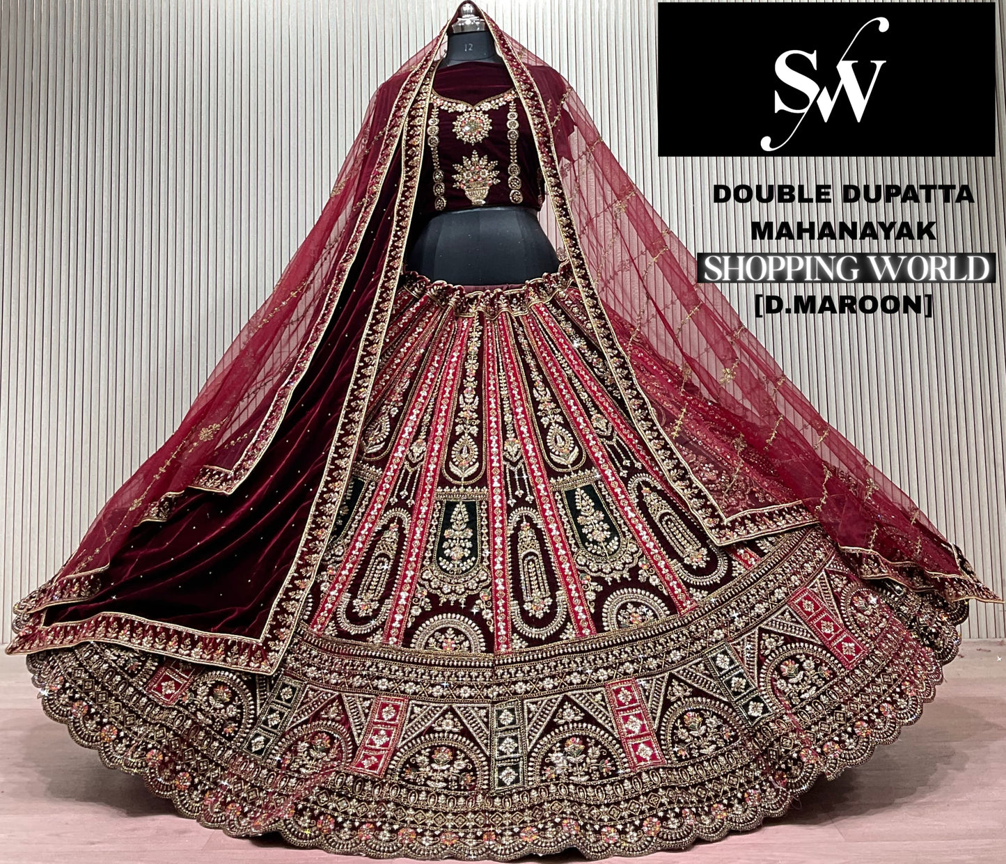 Light Maroon Double Dupatta Bridal Lehenga