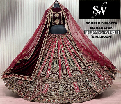 Light Maroon Double Dupatta Bridal Lehenga