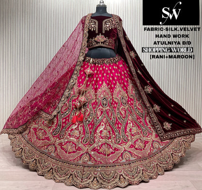 Maroon White Silk Bridal Lehenga