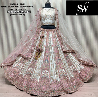 Mehendi Green White Silk Bridal Lehenga