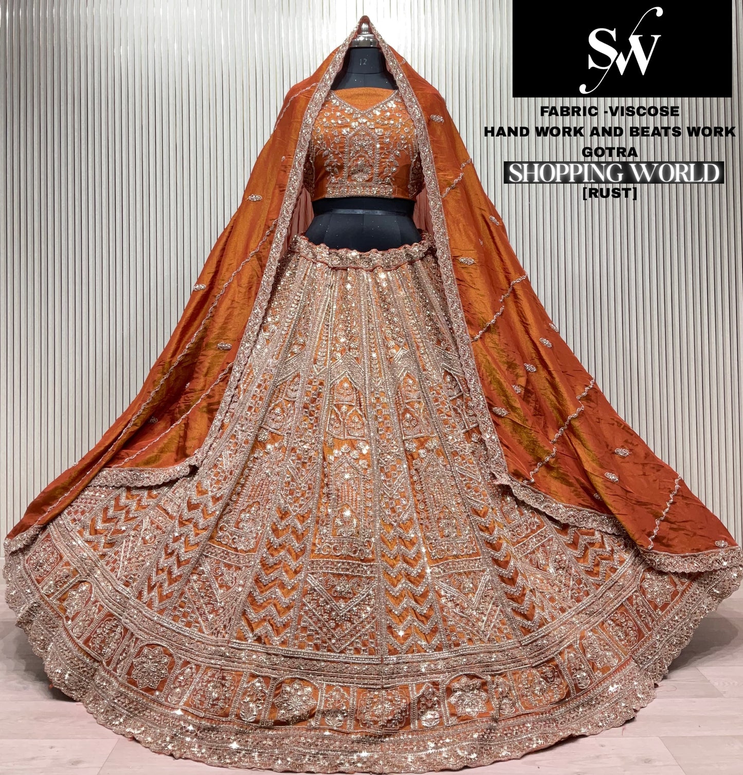 Rust Orange Viscose Lehenga