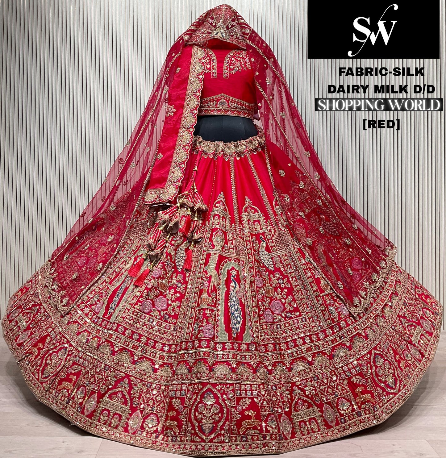 Red Silk Peacock Bridal Lehenga