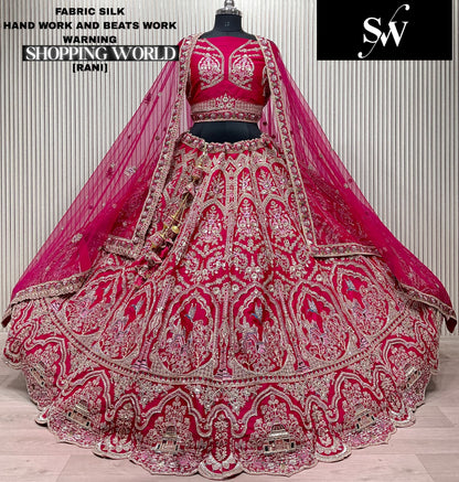 Rani Pink Silk Peacock Lehenga