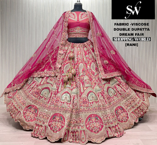 Rust Orange Viscose Double Dupatta Bridal Lehenga
