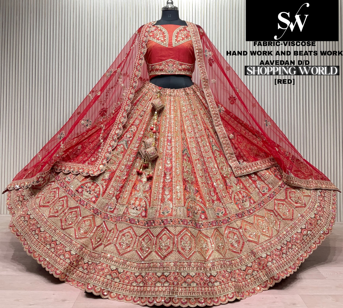 Red Peacock Silk Bridal Lehenga