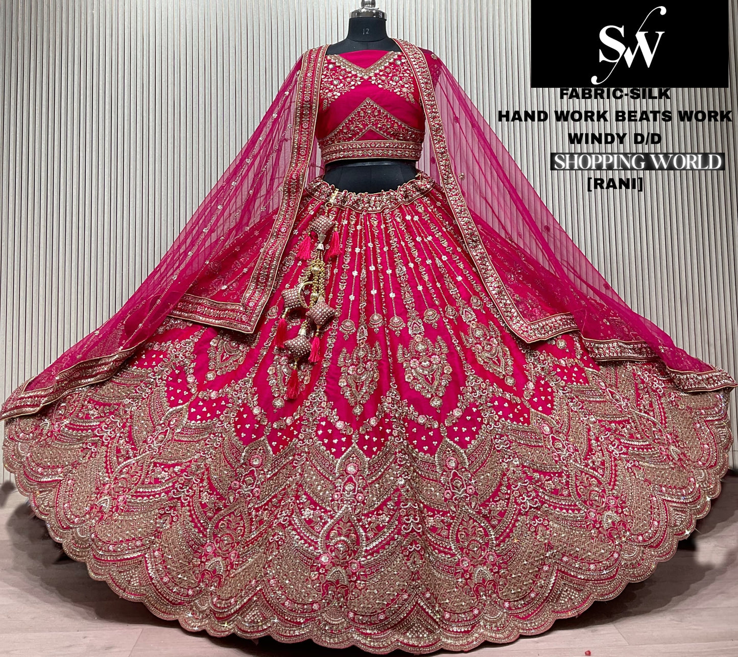 Rani Pink Peacock Silk Bridal Lehenga