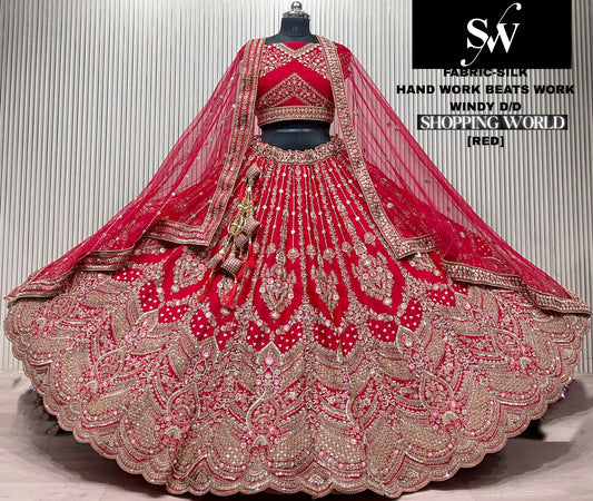 Red Peacock Silk Bridal Lehenga