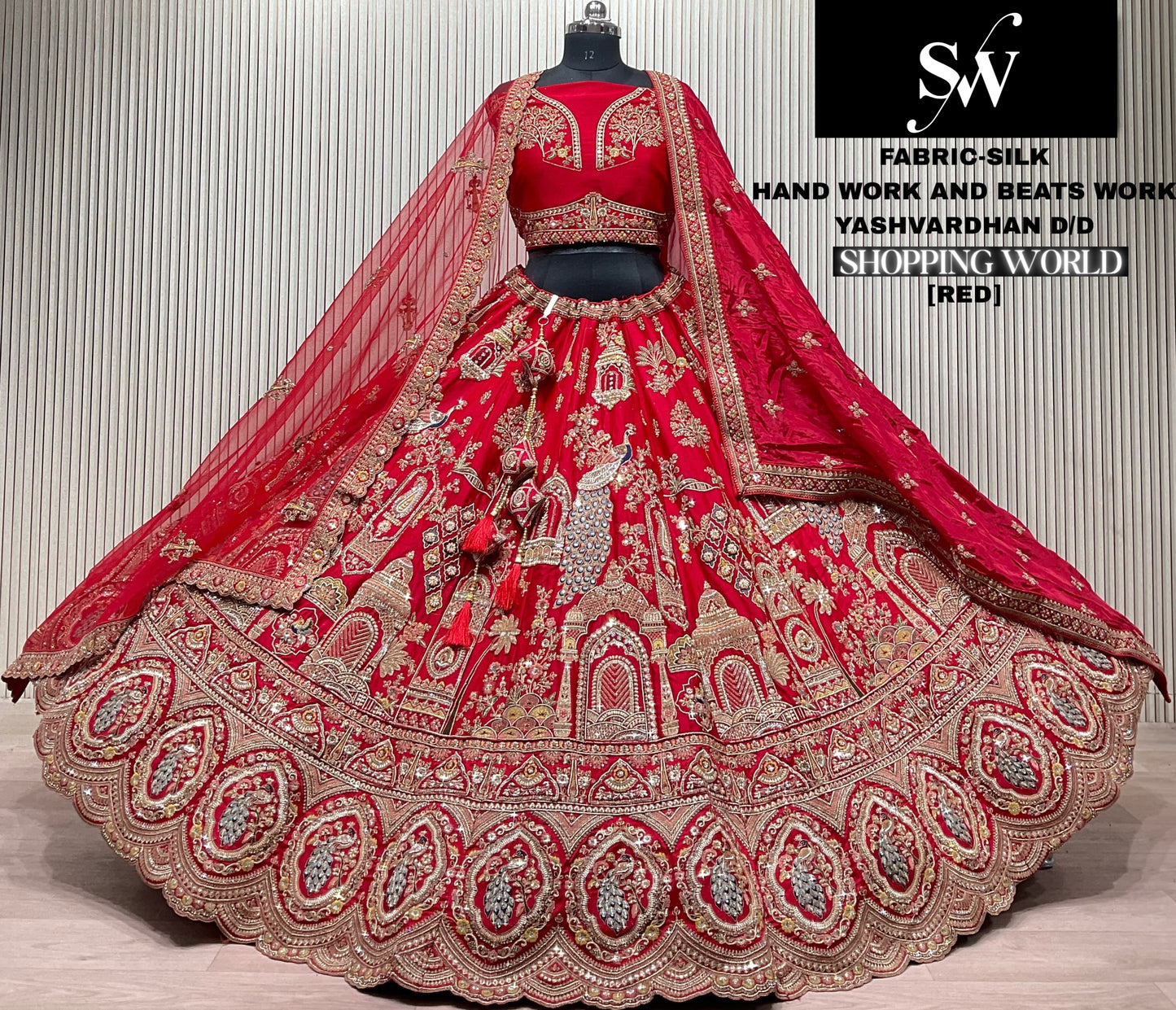 Red Peacock Silk Bridal Lehenga