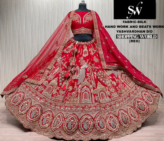 Red Peacock Silk Bridal Lehenga