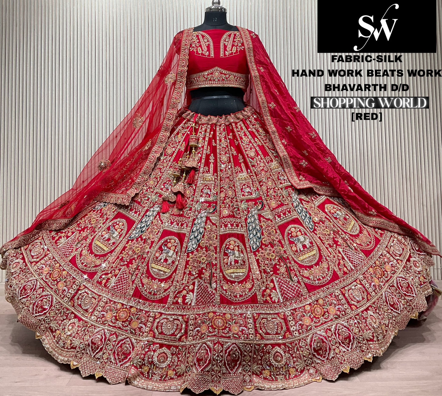 Red Peacock Silk Bridal Lehenga