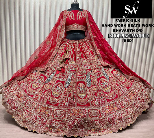 Red Peacock Silk Bridal Lehenga