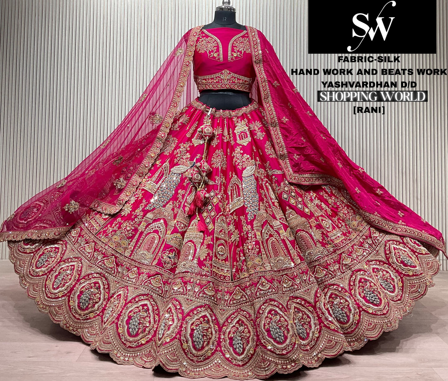 Rani Pink Silk Peacock Bridal Lehenga
