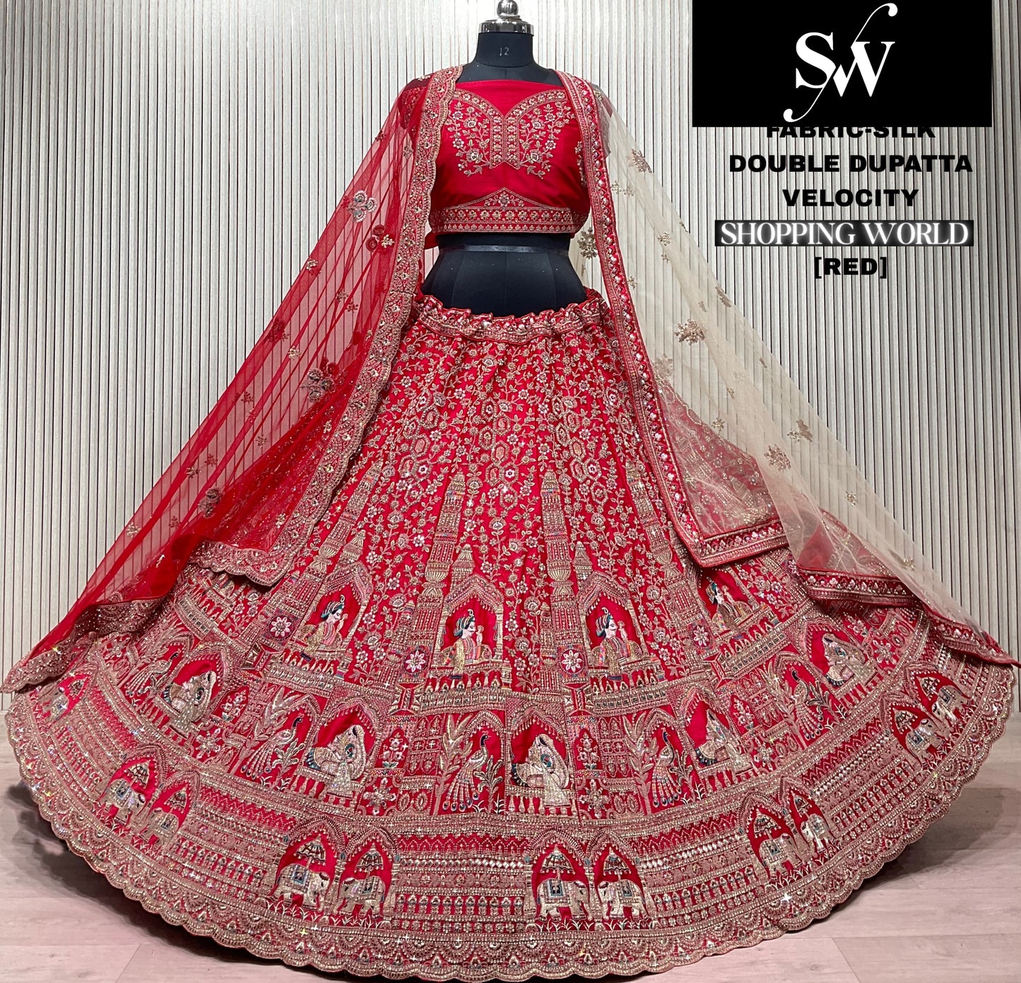 Red Silk Double Dupatta Bridal Lehenga