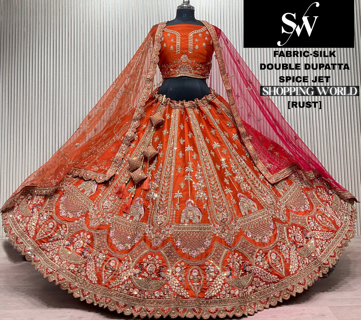 Red Silk Double Dupatta Bridal Lehenga