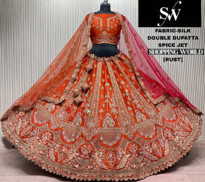 Red Silk Double Dupatta Bridal Lehenga