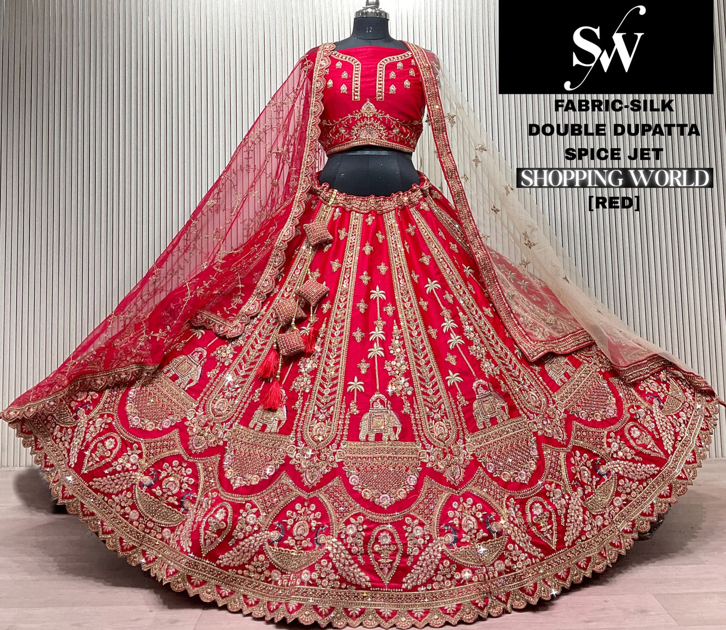 Red Silk Double Dupatta Bridal Lehenga