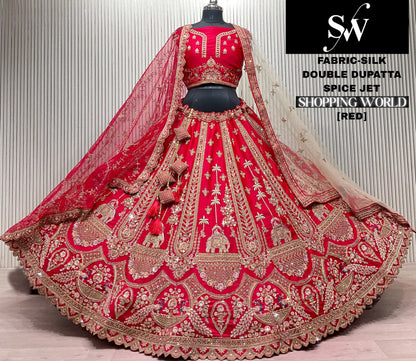 Red Silk Double Dupatta Bridal Lehenga