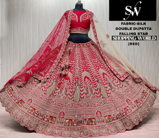 Red Silk Double Dupatta Bridal Lehenga