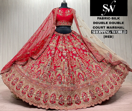 Red Silk Peacock Bridal Lehenga